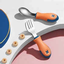 Baby learn to eat fork spoon set baby food supplement training special stainless steel childrens tableware practice short handle spoon