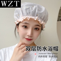 Double-layer shower cap female waterproof bath headgear Bath home fashion shower cap kitchen anti-oil smoke film Special