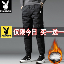Playboy down pants mens cotton pants winter wear thick warm casual trousers outdoor sports tie pants