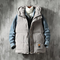Tide brand autumn and winter hooded corduroy cotton vest men Korean version of trendy shoulder fat size loose horse jacket