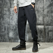 Tide brand casual jeans mens autumn and winter loose trend plus velvet long pants mens tooling Harlan tuft pants