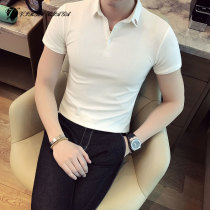 Summer British style solid color personality lapel Paul t-shirt polo shirt sportsman Korean version slim wild short-sleeved T-shirt tide