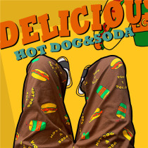 American cartoon retro niche design hot dog letter OS loose size mens and womens home pants couple Cotton pajama pants
