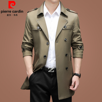 High-end business casual windbreaker mens mid-length spring and autumn thin section mulberry silk suit collar coat