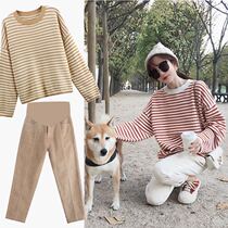 Pregnant women autumn and winter style set fashion stripes top winter Net red sweater long base shirt two-piece set