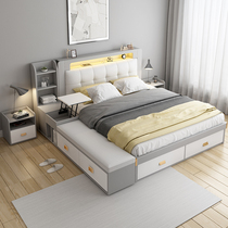  Multifunctional tatami bed Nordic board bed Leather bed Modern simple double bed Small apartment storage bed Master bed