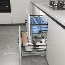 Kitchen pull basket cabinet bowl basket double drawer type built-in drawer storage divider Bowl shelf cabinet inside dishes stainless steel
