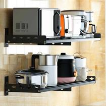 Bamboo non-perforated stainless steel kitchen microwave oven storage rack home black wall-mounted wall oven support