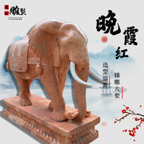 Stone carving elephant Pair of sunset red household white marble door decoration Baby elephant Courtyard town house Lucky Feng shui elephant