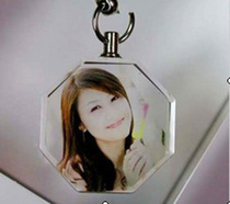 Crystal image photo custom crystal souvenir pendant keychain mobile phone pendant octagonal shape necklace