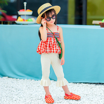 Honey Sugar Childrens clothing color plaid hanging camisole Girls ins wind Western style sleeveless top fresh fashion T