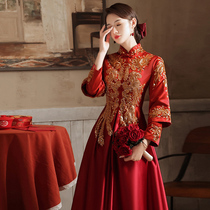 Chinese style Xiuhe Long Sleeve Toast Bride 2021 New Size Winter Wedding Dress Pregnant Women Cover Belly Winter