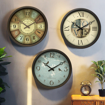 European living room wall clock mute creative time clock round bedroom American country retro pastoral wall clock