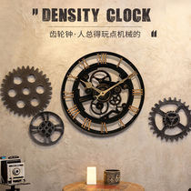 American round living room wall clock art creative European clock home vintage nostalgic hollow gear wall clock