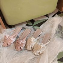 Twilight Four New Roses Bone Fairy Pure Color Baotou Slipper Women Summer Satin Joker sandals