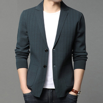  Solid color knitted striped small suit mens casual suit trend Korean handsome single west spring and autumn mens jacket