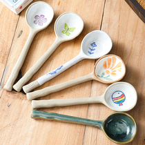 Day Style Hand-painted Long Handle Soup Spoon Creativity Cute Mid ceramic spoon Home Drink Soup Spoon Spoon Spoon Spoon Spoon Spoon