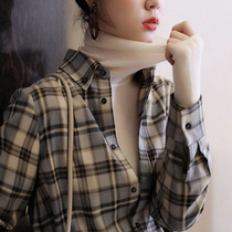 Trend pregnant womens shirts fashion business clothes on the plaid clothes loose Korean version of pregnant womens shirts womens long autumn clothes