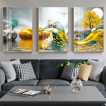 Modern living room decoration triptych New sofa background wall hanging painting crystal porcelain diamond-encrusted simple light luxury restaurant mural