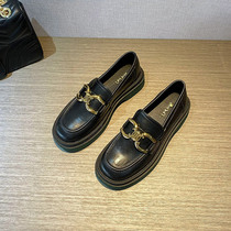 Heartthrob mature Imperial sister fan ~ 2022 metal buckle loafing shoes thick sole pedal small leather shoes women