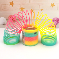 Large rainbow ring magic plastic stacking ring Spring ring toy elastic pull ring Adult childrens fun game