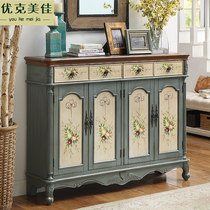 American shoe cabinet retro living room multifunctional porch solid wood shoe cabinet European storage storage cabinet door door Hall Cabinet