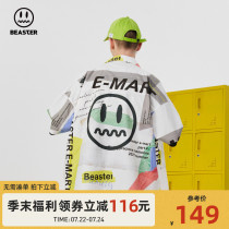 BEASTER little devil grimace fun printing short-sleeved shirt summer fashion trend breathable lapel top men