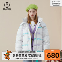 BEASTER little devil grimace letter full print down jacket tide card warm duck down hooded winter thick coat