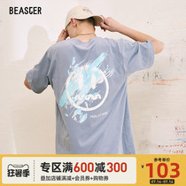 BEASTER little devil Smiley short-sleeved couple outfit splashing ink grimace print tide brand trend loose unisex style T-shirt