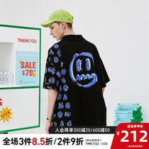 BEASTER little devil grimace asymmetric stitching POLO shirt trend full print casual lapel short sleeve jacket men