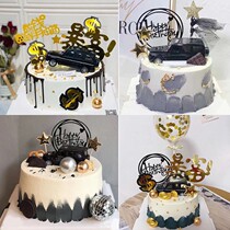 Black off-road vehicle cake decoration ornaments rich count money to hand cramp plug-in male god father birthday dress