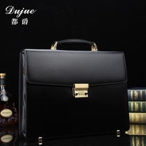 Duke leather mens bag mens Hand bag horizontal business briefcase combination lock flap shoulder oblique cross bag cowhide leather