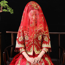 Bride red hijab wedding Chinese style Xiuhe new high-end lace translucent red mesh Phoenix cover head Hipa