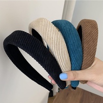 Korean autumn and winter vintage corduroy knit wide-brimmed hair bandlns simple solid color headband hairband hairpin hair accessories.