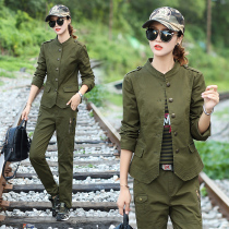 Camouflay Suit Woman Suit New long sleeves Collar Jacket Spring Autumn Sports Casual Outdoor Army Green black Two sets