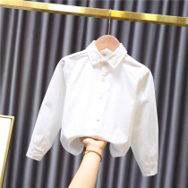 Childrens Wear Boys White Shirt 2021 Spring and Autumn New Fashion Joker Wide Handsome Long Sleeve Shirt Tide Lapel Top