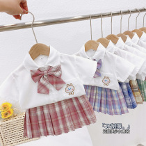 Girls jk uniform skirt Summer Childrens shirt College style suit Primary and secondary school pleated plaid skirt Sailor suit autumn