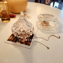 vintage retro glass jewelry box necklace ring jewelry storage tray European embossed glass dish decoration