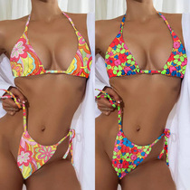 Small floral digital printed sexy lace-up bikini