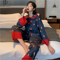 Pajamas female spring and autumn cotton long sleeve cute cartoon Korean summer cotton home clothes can be worn outside suit two sets