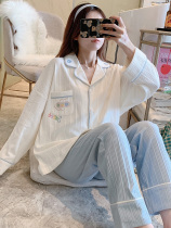 Spring and autumn pajamas women cotton long sleeves fashion simple can wear home clothes two-piece set fresh autumn winter and summer