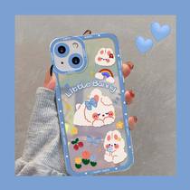 Apple 13pro mobile phone shell female section iphone12 11 pro transparent ultra-thin xsmax new mini full package 6s anti-fall xsmax pink rabbit laser shell