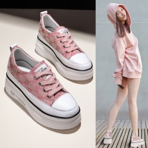 Hong Kong canvas shoes womens ins tide thick-soled all-match inner height casual platform shoes 2021 spring new womens shoes
