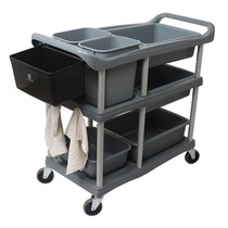 Dining car with trash can hand push cutlery cart bowl lunch box cleaning car table double-layer dishes
