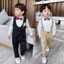 Boy black suit suit spring and autumn English style handsome boy boy wedding flower girl dress vest three-piece set