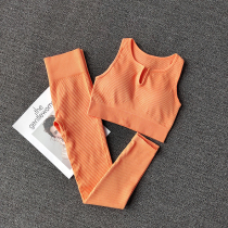 European and American sports suit women gather sexy yoga clothing hip belly breathing quick-dry running gym two-piece set