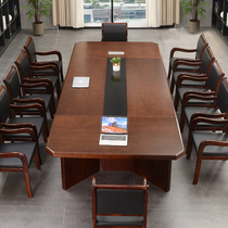 Large conference table long table simple modern solid wood leather paint desk training table and chair combination rectangular table