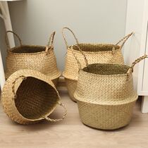 Nordic flower basket portable woven basket flower pot straw woven bamboo plant straw floor folding straw bag basket weaving