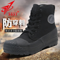 Jihua 3537 anti-puncture high-top release shoes men's canvas training shoes wear-resistant construction site labor deodorant labor protection rubber shoes