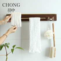 CHOONG DOUBLE POLE Towel Rack Free of punching toilet free of nail black walnut wood Wooden Brass Hanging Pole Hook Bathroom